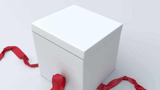 White gift box with red ribbon opening