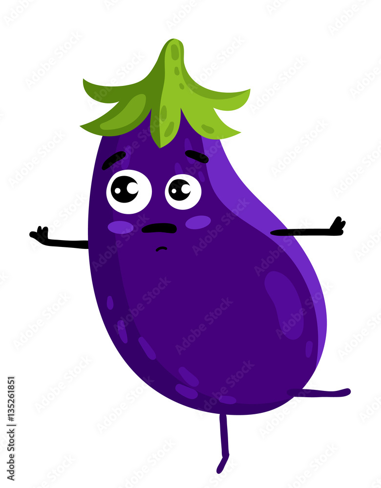 Wall mural cute vegetable eggplant cartoon character isolated on white background vector illustration. funny po