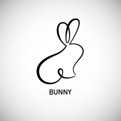 Sketch  of a Bunny in the form of a continuous line. Vector illustration. Logo, emblem, sign.