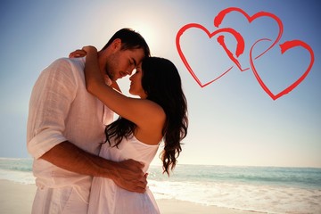 Composite image of romantic couple embracing 