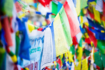 Fototapeta premium color prayer flags on top of Annapurna base camp