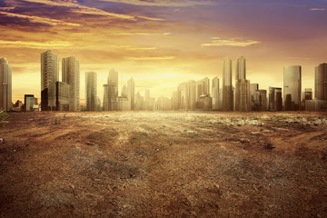 Modern city showing the effect of climate change