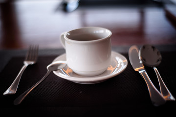 A cup of hot coffee in the morning