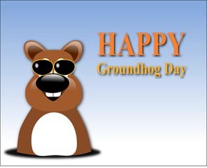 Happy Groundhog Day design with cute groundhog  and glass