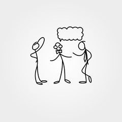Cartoon icons of sketch stick bisiness figures in cute miniature scenes.