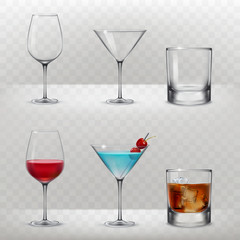 Set of vector glasses for alcohol