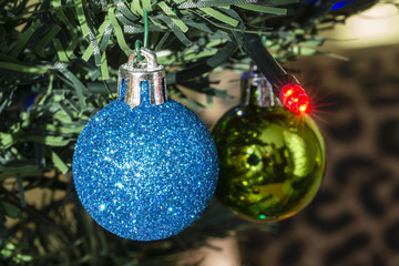 Blue bulb on the Christmas tree.