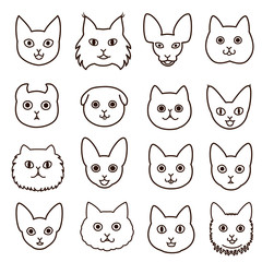 Obraz premium cute cats faces line art set