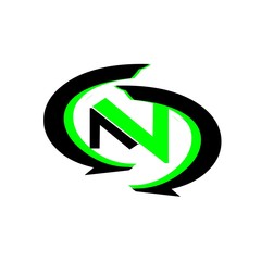 initial letter N logo vector black and green color