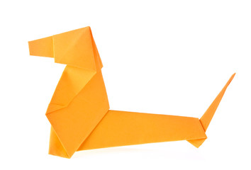 Orange Dachshund dog of origami
