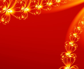 Abstract red background with a golden pattern