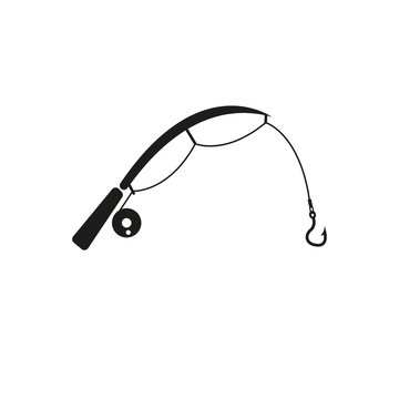 Fishing rod icon. Hook and angling, fisherman symbol. Flat design. Stock - Vector illustration