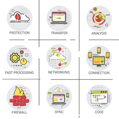 Sync Synchronize Internet Cloud Network Technology Data Protection Icon Set Vector Illustration