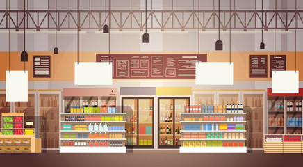 Big Shop Super Market Shopping Mall Interior Flat Vector Illustration