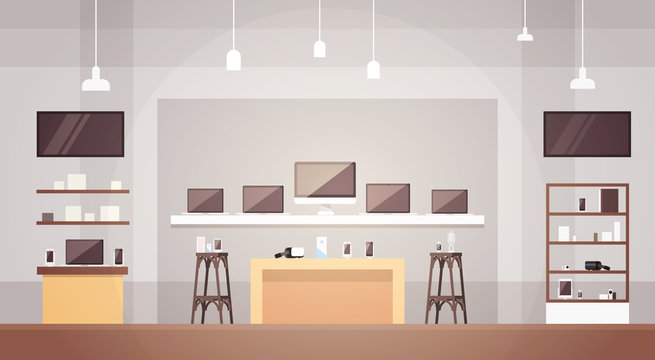 Modern Electronics Store Shop Interior Banner With Copy Space Vector Illustration