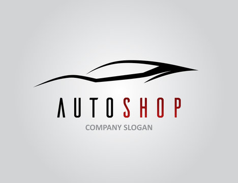 Auto car dealer logo design with concept sports vehicle icon silhouette on light grey background. Vector illustration.