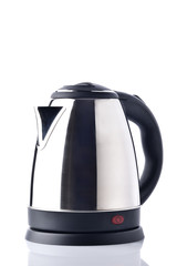 Electric Kettle Made of Stainless Steel on White Background