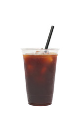 Iced coffee black coffee on white background
