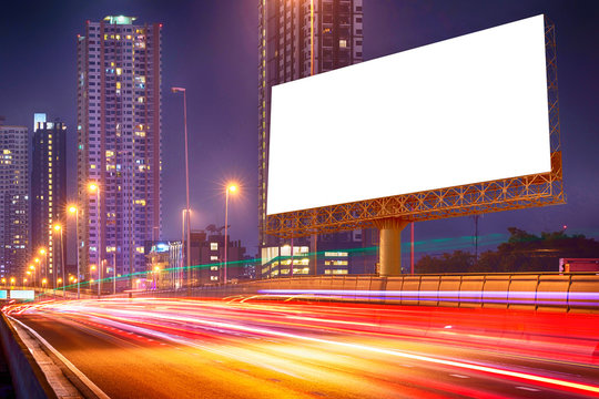 blank billboard and night light city street for advertising