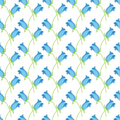 Hand-drawn seamless flower pattern with campanula. Floral vintage background for textile, cover, wallpaper, gift packaging, printing, scrapbooking.