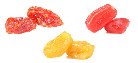 Various dried fruit isolated on a white background.Collage.