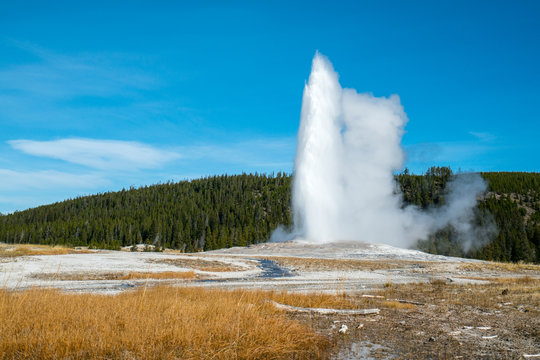 Old faithful geyser erupting
