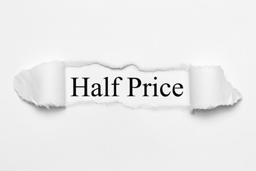 Half Price on white torn paper