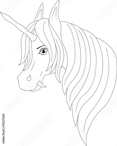 "unicorn with fangs, coloring page" Stock image and royalty-free vector
