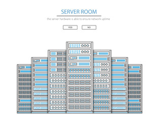 Vector high tech internet data center. Network equipment that is used to organize the server room