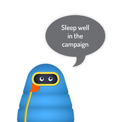 The character is in a sleeping bag and bubble on white background isolated objecty
