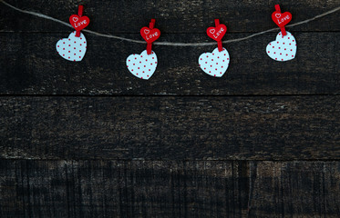 red hearts and wooden table