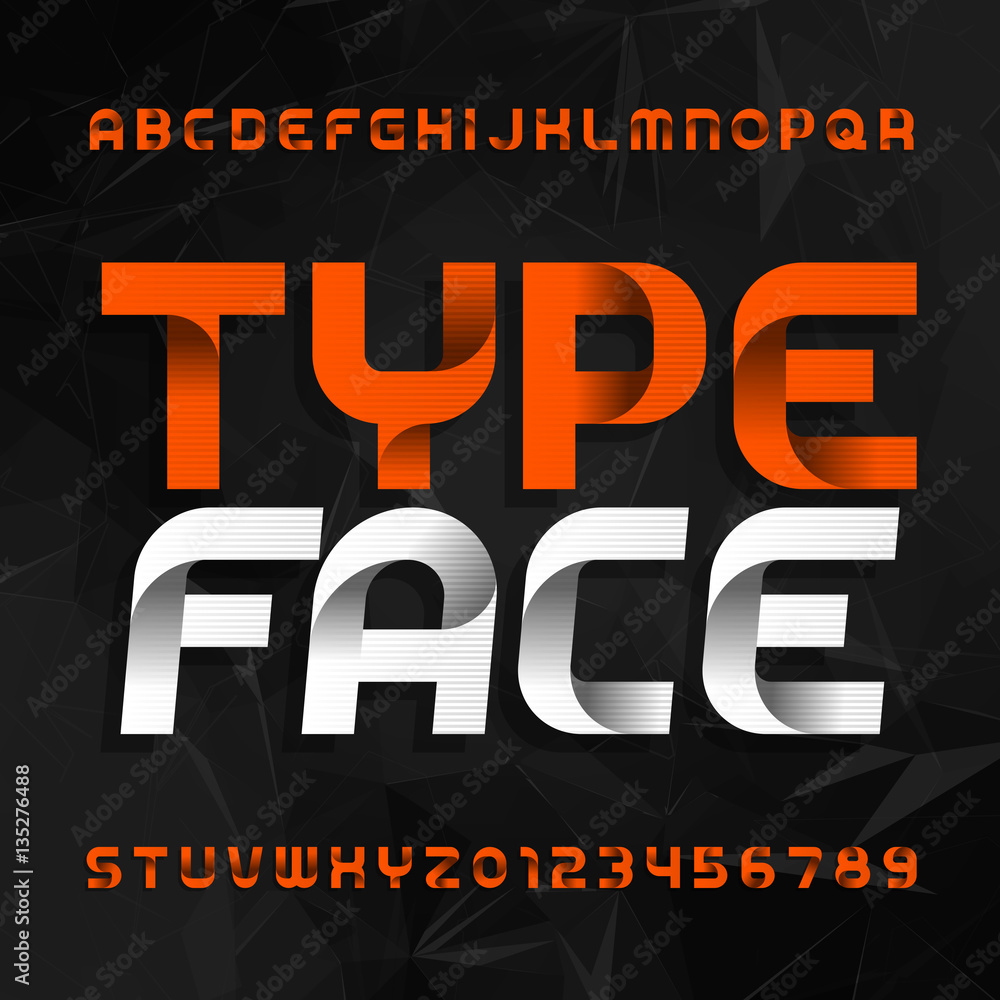 Poster decorative alphabet typeface. type letters and numbers on a dark polygonal background. vector font f