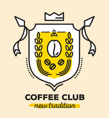 Vector linear heraldry coat of arms with yellow color. Vintage r