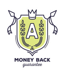 Vector linear green heraldry coat of arms with flags. Vintage ro