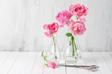 Pink roses in vases