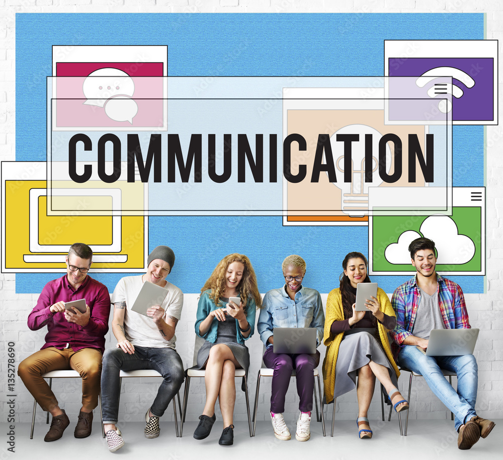 Poster communication technology online networking connection concept