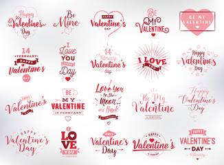 Happy Valentines day typography set. Vector design. - obrazy, fototapety, plakaty