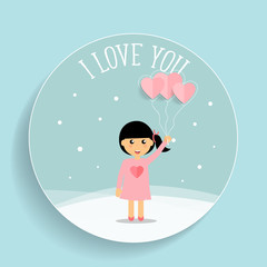 Valentines day background design with Cute girl. Vector illustra