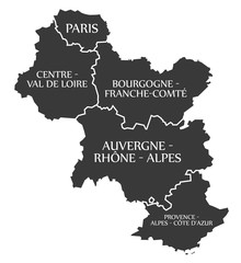 Fototapeta premium Paris - Centre - Bourgogne - Auvergne - Provence Map France