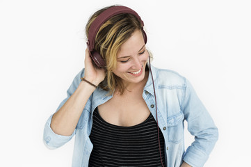 Woman Smiling Happiness Music Headphones Concept