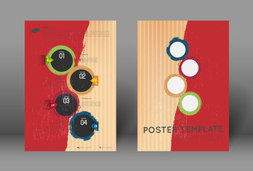 Abstract retro poster design template with colorful grunge stroked circles. Flyer background