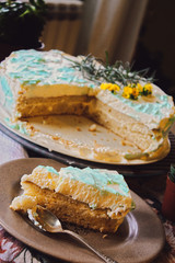Naked cake with blue cream