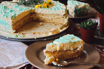 Naked cake with blue cream