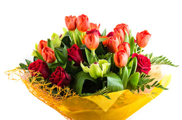 floral bouquet of different flowers on a white background