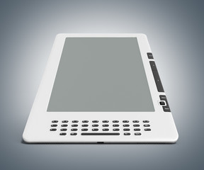blank E-book reader 3d render image on grey gradient