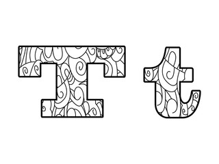 Anti coloring book alphabet, the letter T vector illustration