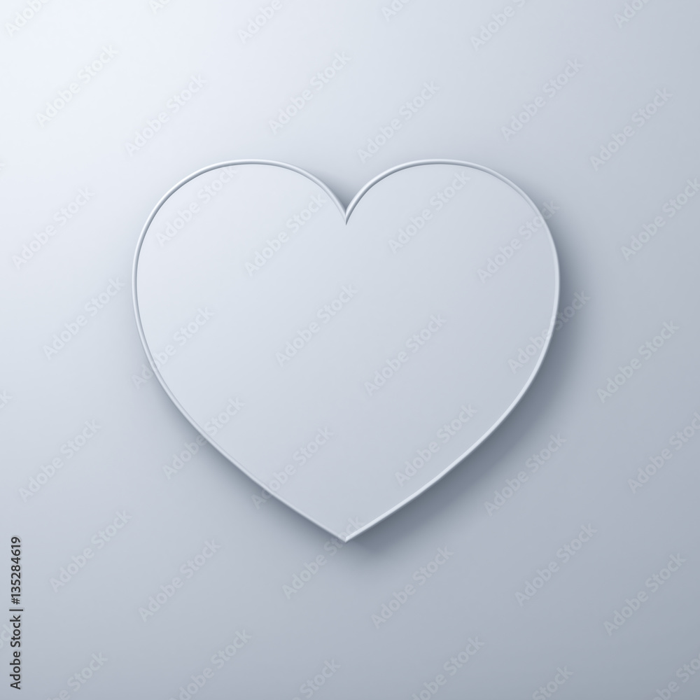 Poster white heart shape on white wall background with shadow, valentines day background 3d rendering