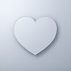 Obraz na płótnie Canvas White heart shape on white wall background with shadow, valentines day background 3D rendering