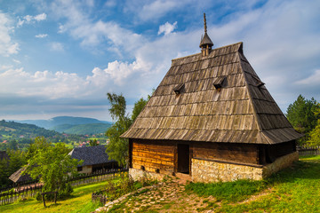 Fototapeta na wymiar Ethno village Sirogojno in Zlatibor surroundings, open-air museum. Serbia.