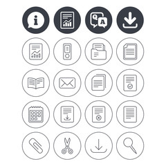 Documents linear icons. Accounting, book.